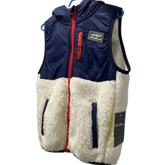 Eddie Bauer Vest Shearling Cream soft Fleece Hooded Outerwear Unisex New Size 5 - Picture 1 of 10
